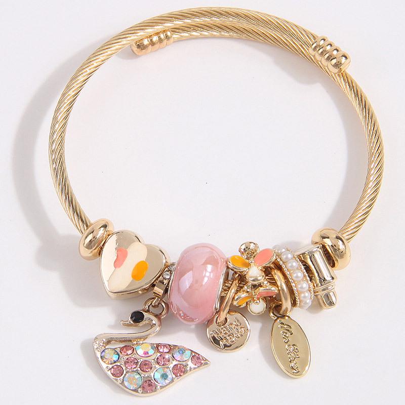 Stylish Metal Swan Pendant Multi-Element Bracelet