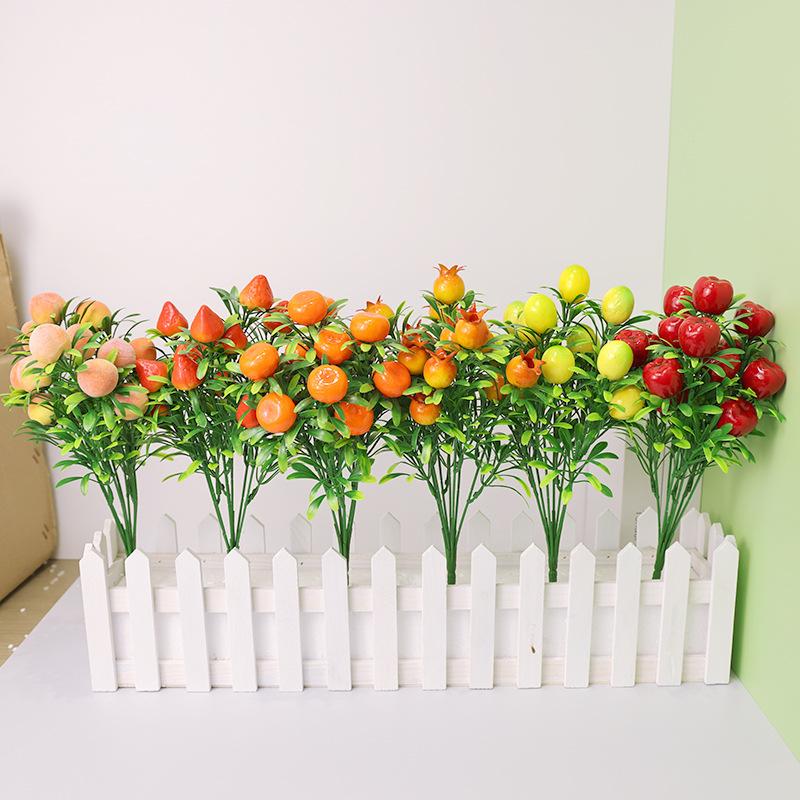 1Pcs Lemon Artificial Branches Bouquet Flower Arrangement Fake Fruit Plastic Lifelike Fruits Strawberry Vase Filling Decoration