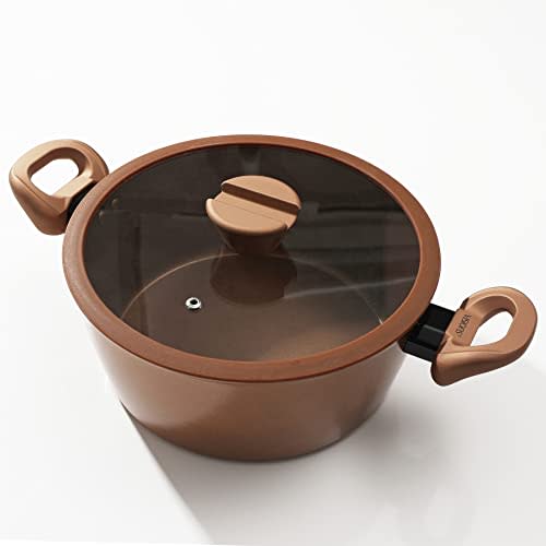 PEARL METAL VISIONS Stew/Curry Pot, 24cm, IH Compatible, with Glass Lid, Gold Coating, CP-8810