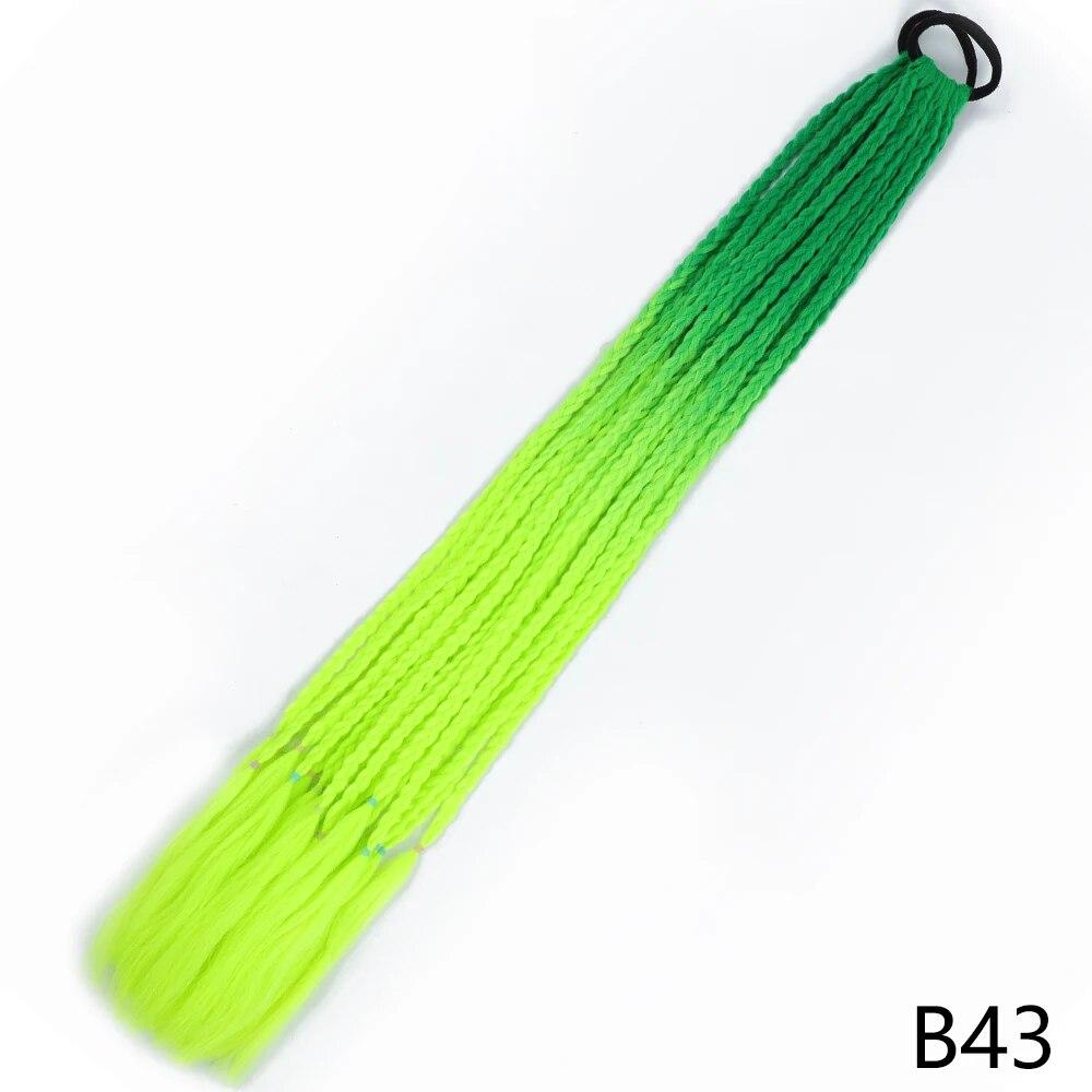 XINRAN Synthetic Long Straight Braids Hair With Rubber Bands Rainbow Braided Ponytail For Women And Girls Cosplay Party Accessories