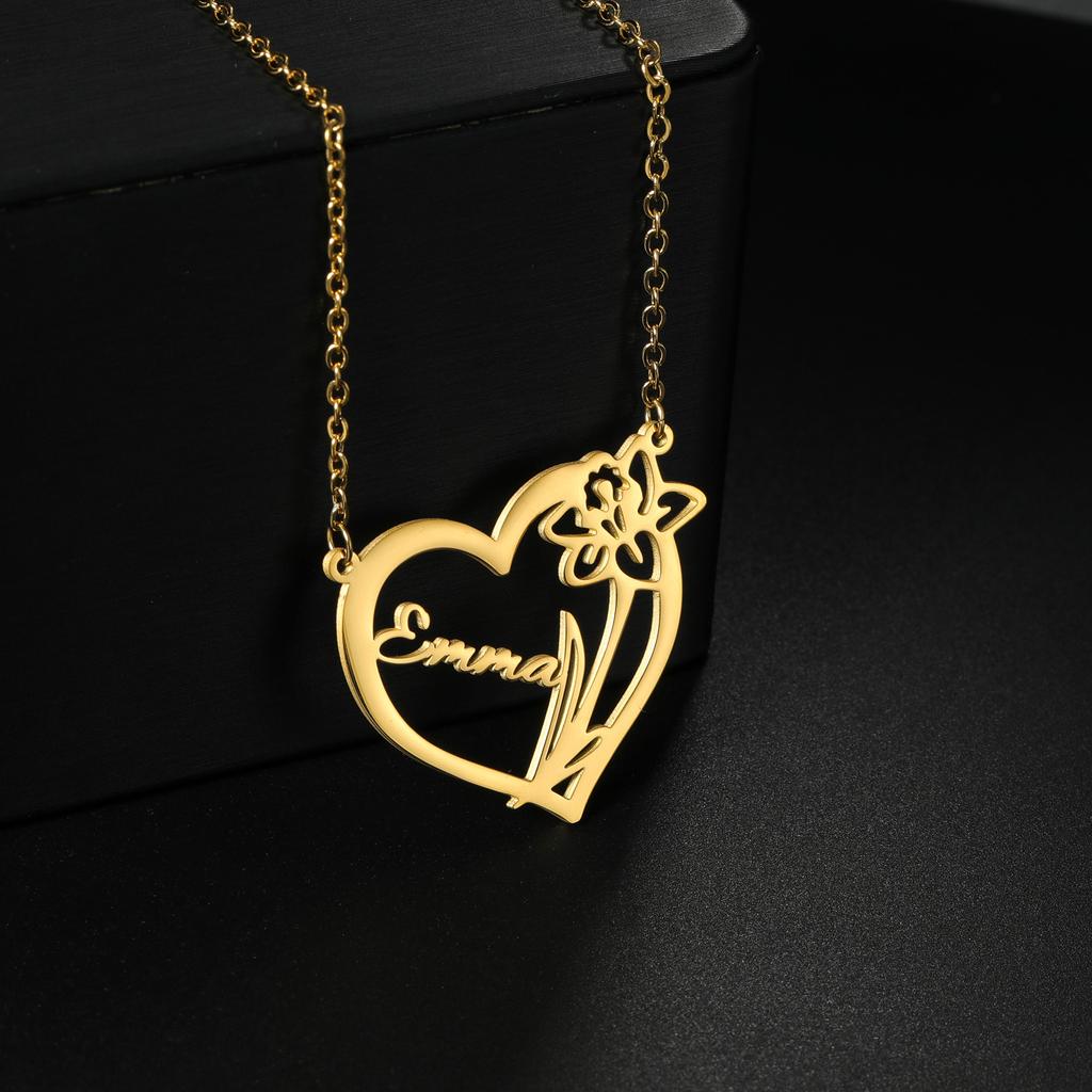Atoztide Custom Name Necklace for Women Stainless Steel Jewelry Butterfly Heart Pendant Choker Chain Birthday Personalized Gift
