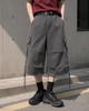 TOFFEE Washed Cotton Cargo Bermuda Pants (Washed Black)