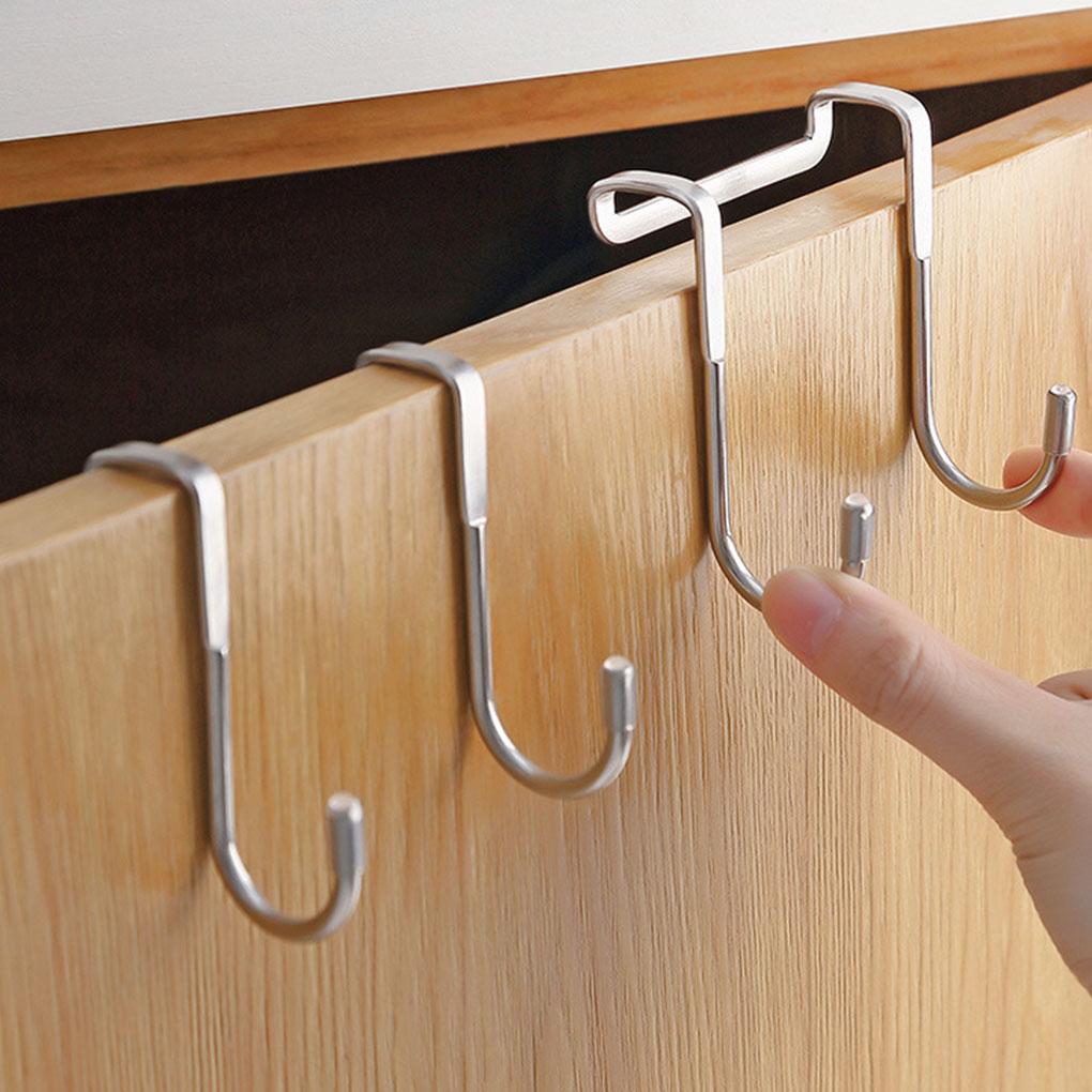 1/2pcs S-type Door Hanger Hook Stainless Steel Free Punching Cabinet Door Without Trace Clothes Hook Door Back Wall Mounted Hook