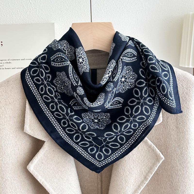 Chessboard Plaid 71CM Cotton and Linen Silk Scarf Small Square Scarf Women's Spring and Autumn Summer Thin Scarf Scarf Linen Headscarf Belt