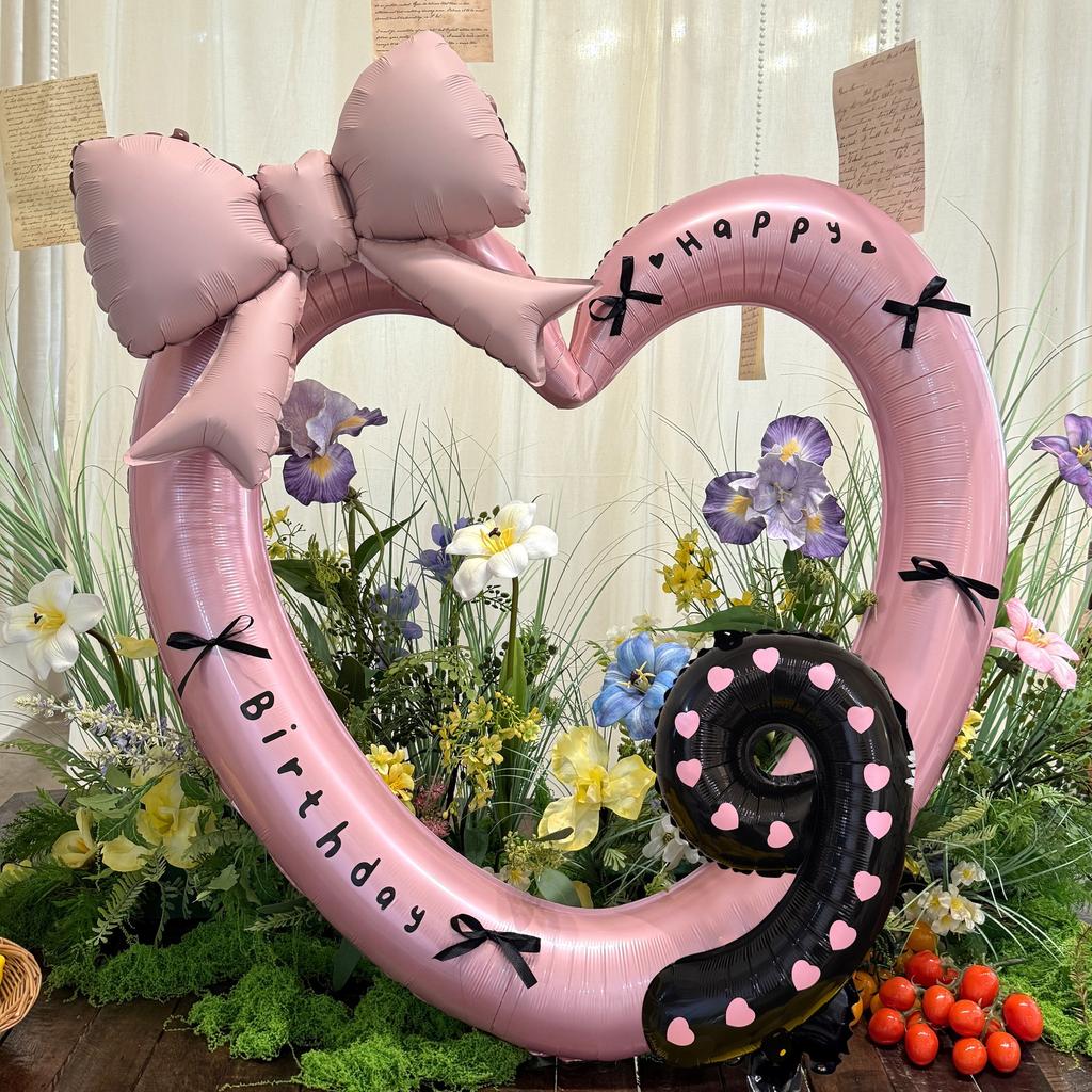 40 Inch Pink Heart Foil Balloon Black Digital Aluminum Birthday Party Decor Baby Shower Girls Gift for Wedding Baby Shower Prop