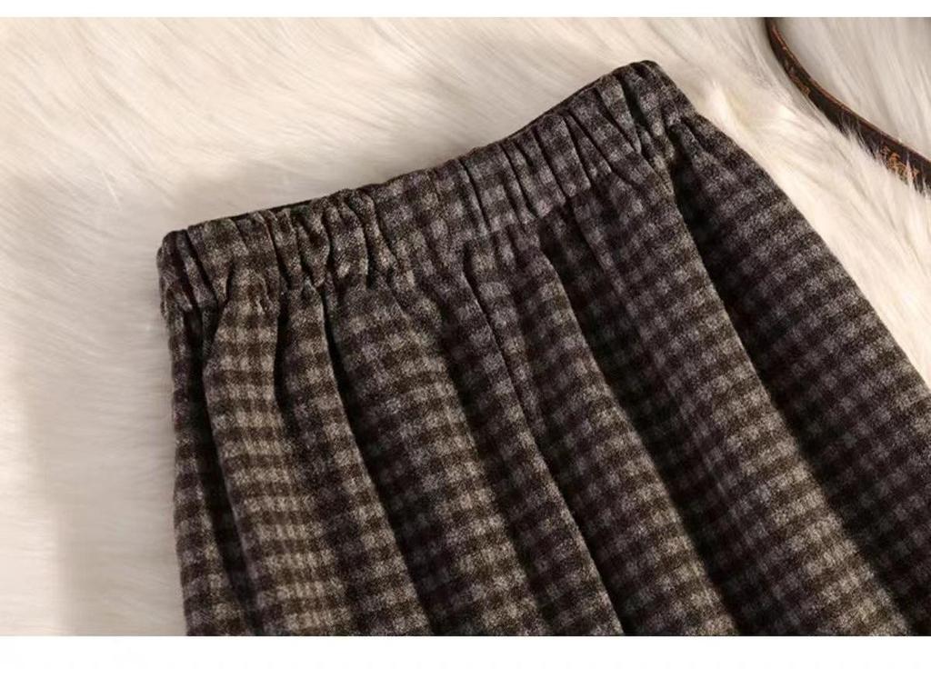 Ultra-Thick Woolen Plaid Midi Skirt - Women's High Waist A-line Bodycon for Autumn/Winter