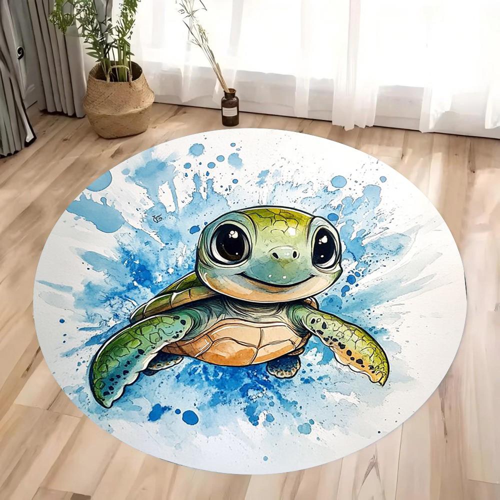 Cartoon Cute Turtle Round Carpet Anti Slip Floor Mat for Children's Play Area Bedroom Living Room Carpet Decoration Washable