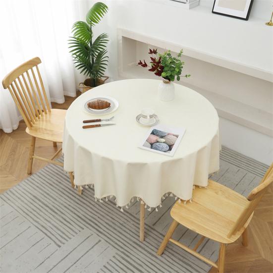 Decorative Tablecloth Solid Color Stain Resistant Washable Easy Care Dining Table Mat Round Tablecloth Ornament