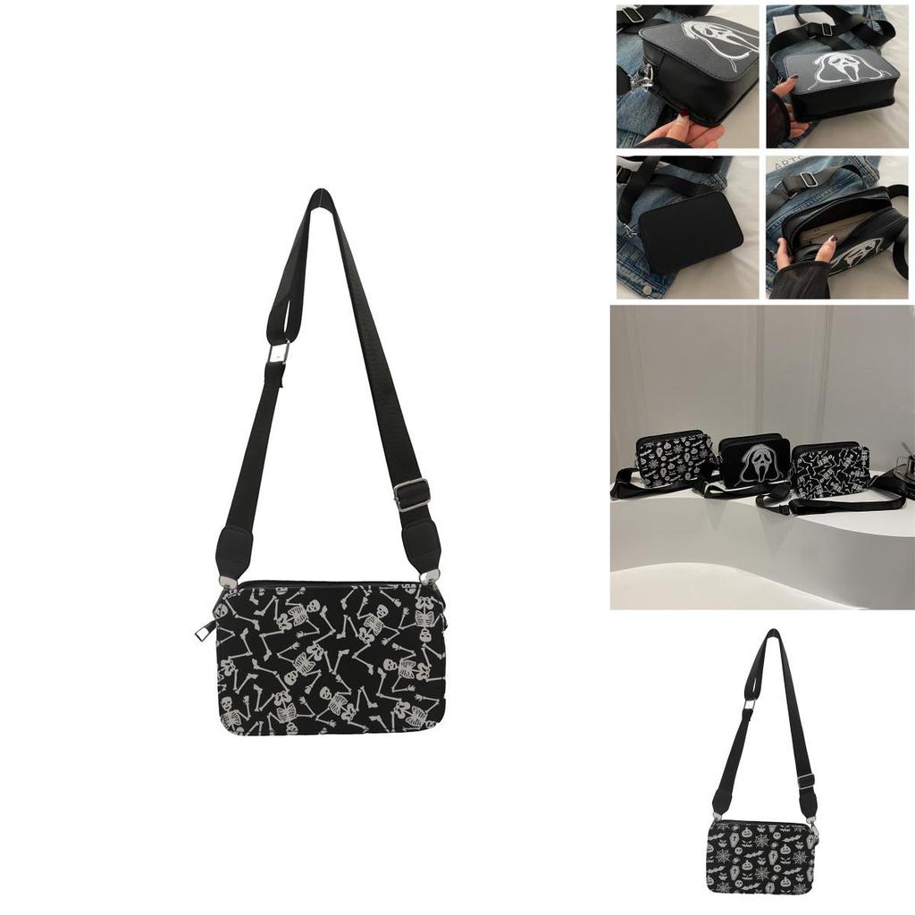 Sac à Bandoulière Crâne d'Halloween pour Femmes en Cuir PU Sacoche Décontractée Bandoulière avec Fermeture Éclair