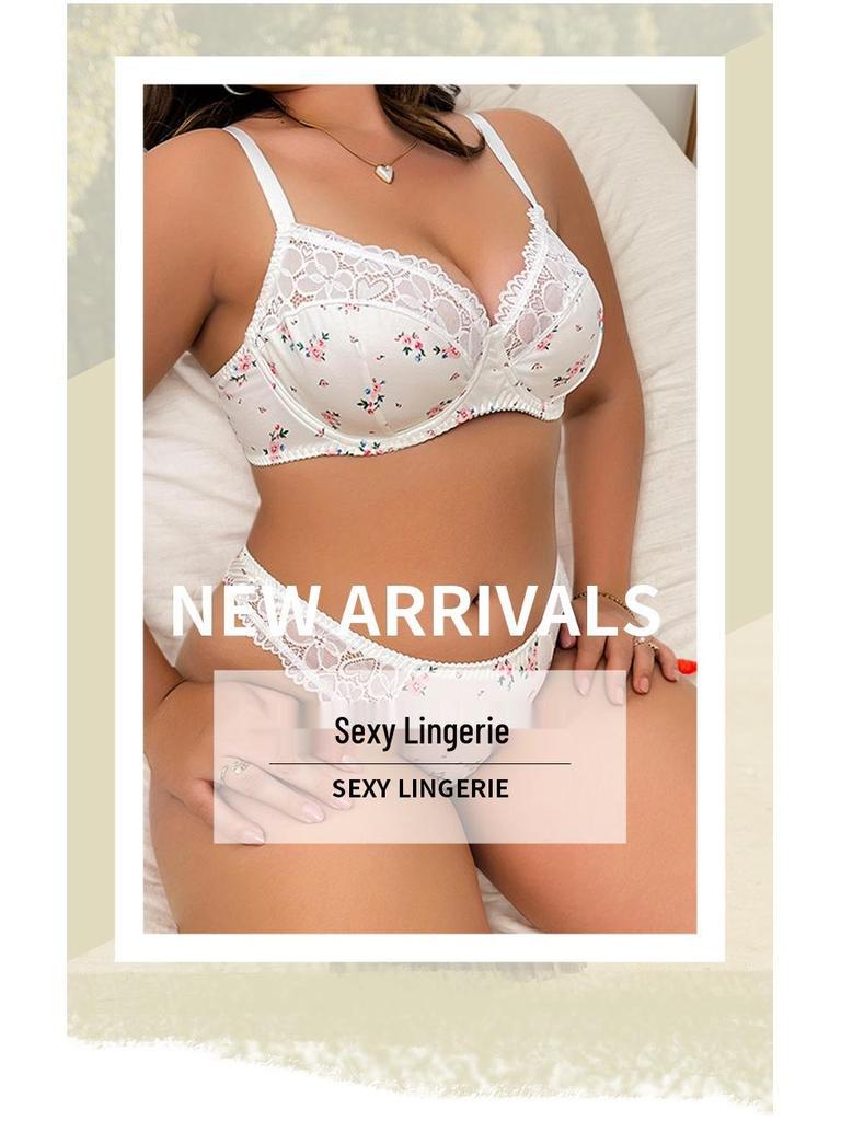 Plus Size Floral Lace Lingerie Set - Thin Style Bra for Full Bust