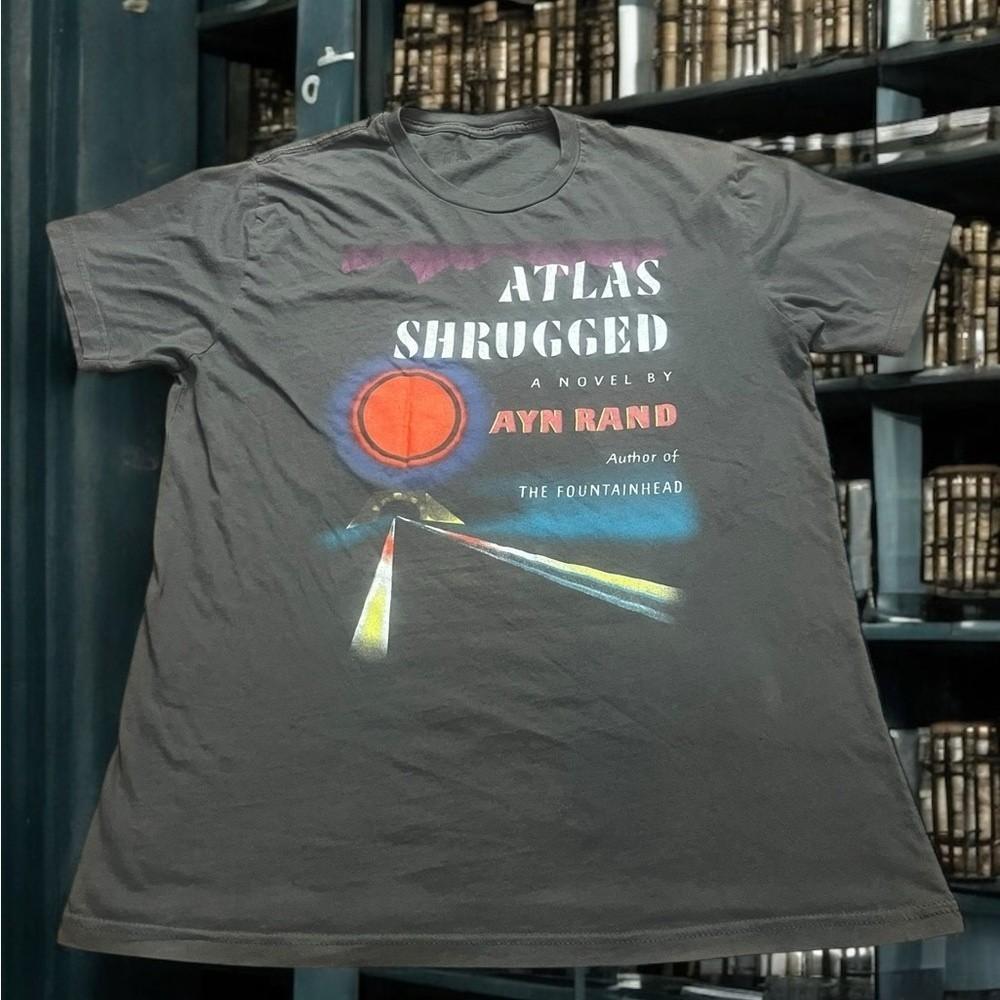 Литературная футболка с принтом Вдохновленная «Атлантом расправил плечи» Винтажный стиль Серая Мужская L Унисекс Футболка XL