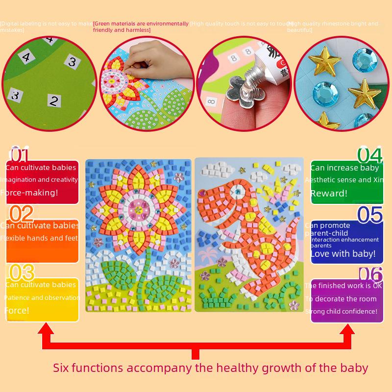 Dziecięca mozaika diamentowa DIY, zestaw naklejek EVA - Ręcznie robiona zabawka edukacyjna