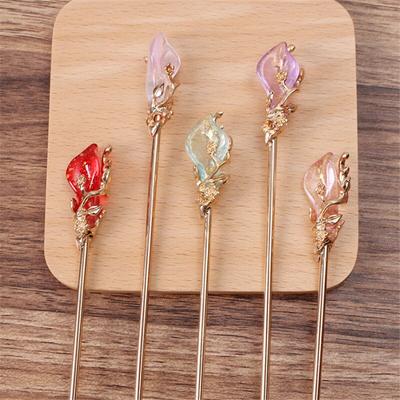1pc Fashion Chinese Traditional Metal Alloy Hair Stick Vintage Flower Hair Pins Clips For Women Hair Jewelry Accessories Gifts
