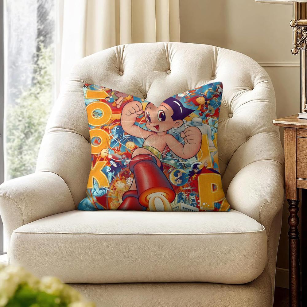 Anime Comic AAstro Boy Cushion Cover Natural Linen Organic Fabric DoubleSided Printing Couch Pillow Covers Home Decor