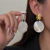 French Natural Fritillary Disc Drop Earrings Special-shaped Metal Splicing Pearl Earrings Niche Literary High-end Earrings