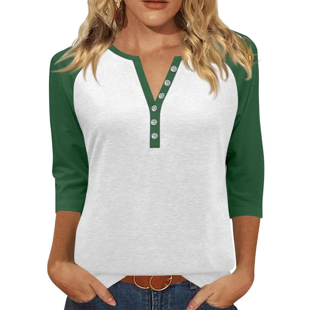 Women's T Shirt Print Button 3/4 Sleeve Daily Weekend Fashion Basic V- Neck Regular Top
