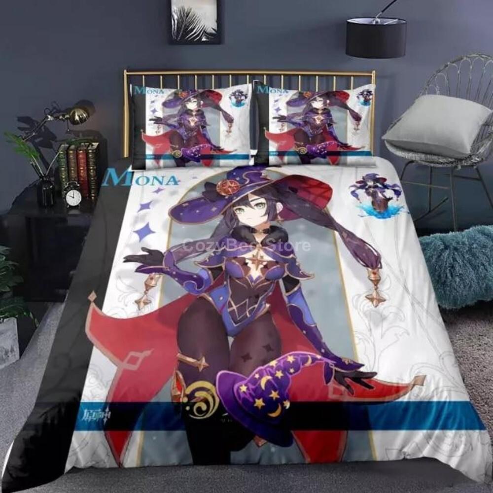 Genshin Impact Bedding Set Cartoon Anime Duvet Cover Single Double Size Kids Boys Luxury 3D Bed Linen Decor Home