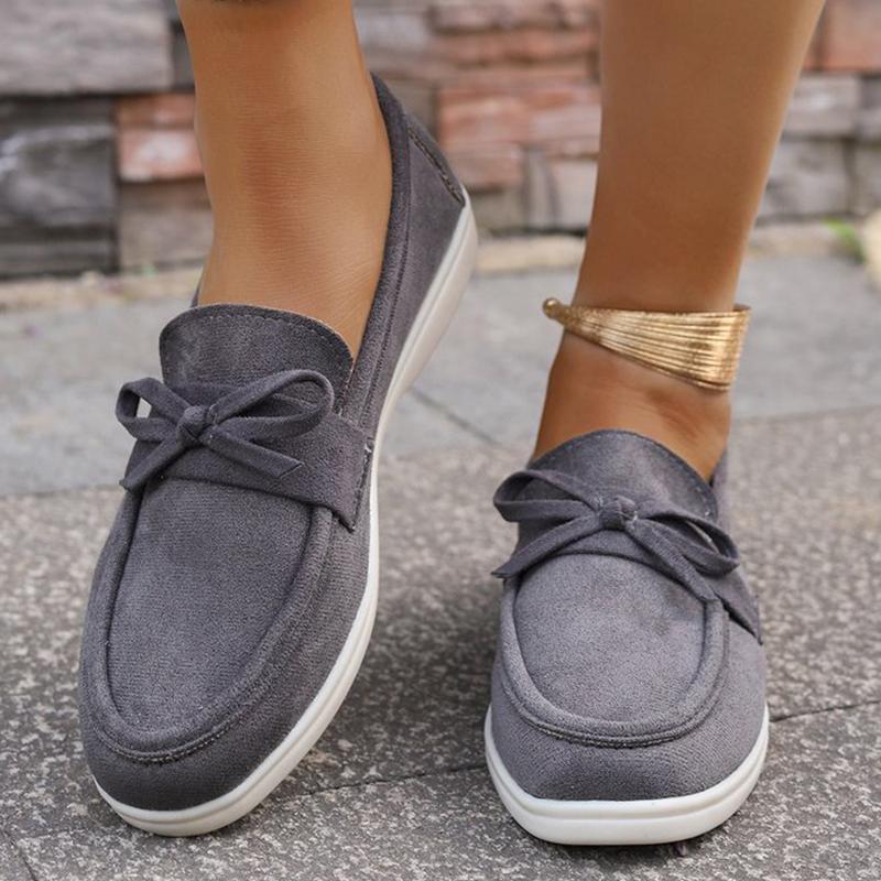 Fashion Solid Color Faux Suede Flat Shoes Women Spring Autumn Plus Size Bowknot Flats Woman Round Toe Non Slip Casual Shoes Female