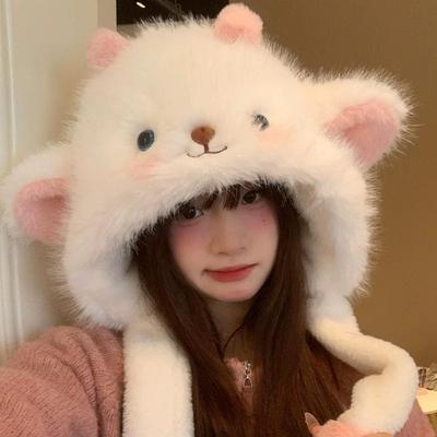 Winter New Cute Little Sheep Plush Hat Women's Hat Scarf Integrated Thickened Cold-proof Warm Sweet