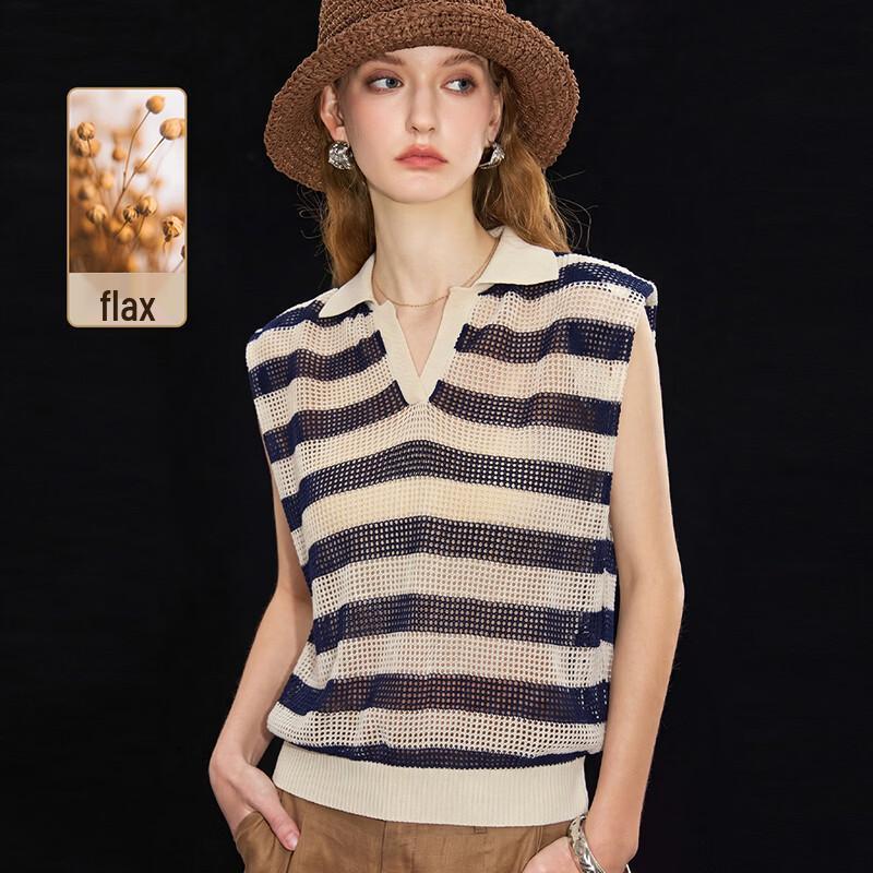 Women s Striped Linen Blend Knit Vest L