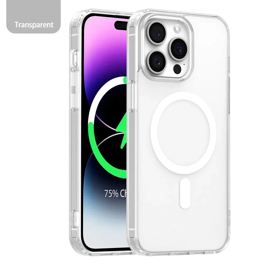 

Роскошный беспроводной чехол Magsafe для iPhone 15 14 13 12 Pro Max Plus с прозрачным магнитным гальваническим покрытием For iPhone 15 Pro чистый