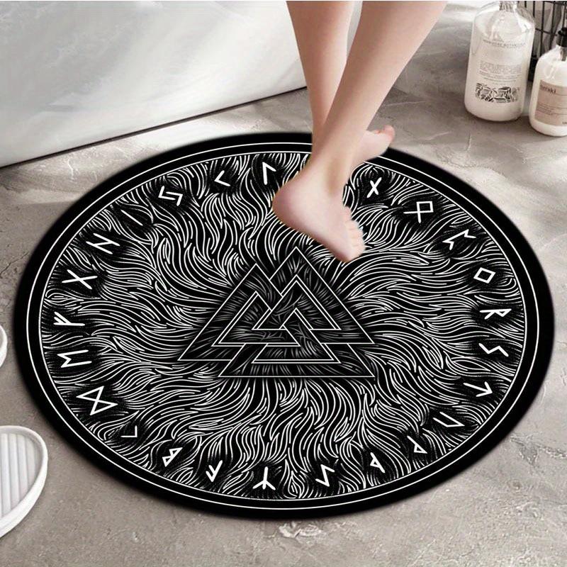 800g/m² Heavyweight Viking Rune Carpet-Round Rune Soft Floor Mat Suitable for Living Room,Bedroom,Office,/Outdoor Use-Hand Washable