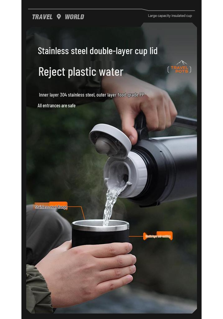 Supor Large Stainless Steel Portable Thermos Flask, Ideal for Outdoor, Household, and Travel Use
