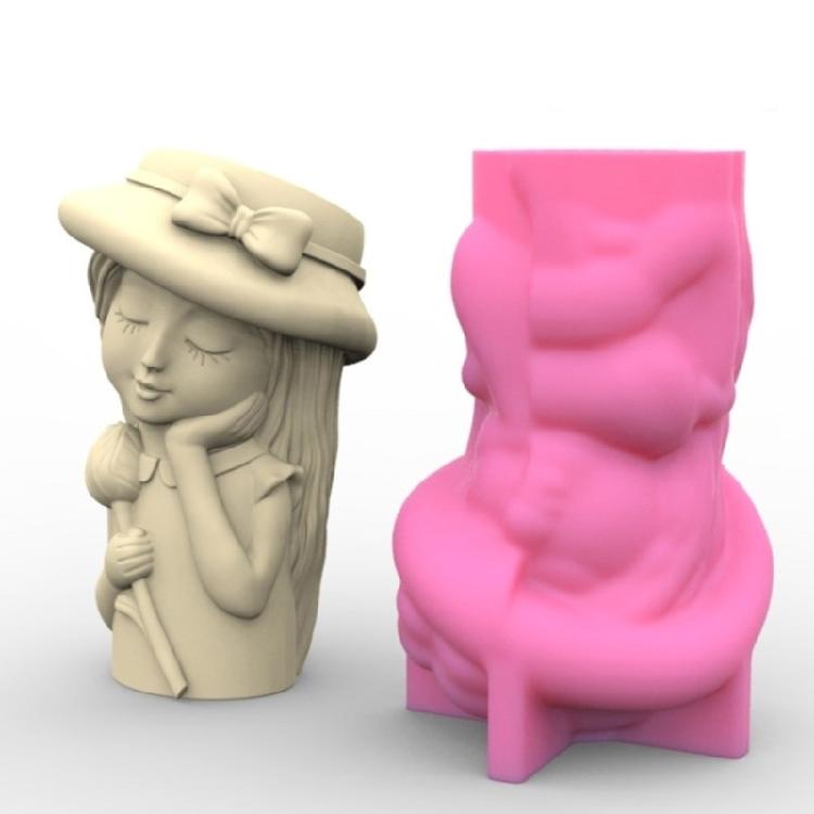 Cute Girls Pen Holder Pot Silicone Mold Epoxy Resin Mold Table Ornament Mold
