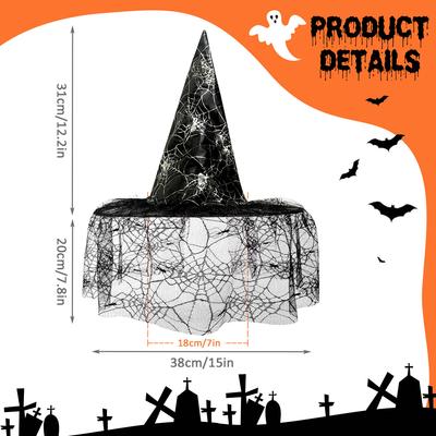 2pcs American Trends Halloween Witch Hat for Women Wizard Hat with Mesh Cosplay Costume Accessory for Party