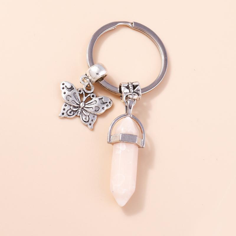 Natural Turquoise Stone Keychain Antique Silve Metal Keyrings Quartz Crystal Key Chains Gift DIY Handbag Jewelry Accessories