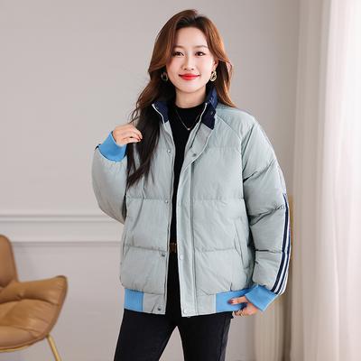 Thickened Warm Spliced Color Cotton Clothing for Women In Winter, Couple's Bread Jacket, Stand Up Collar Cotton Clothing