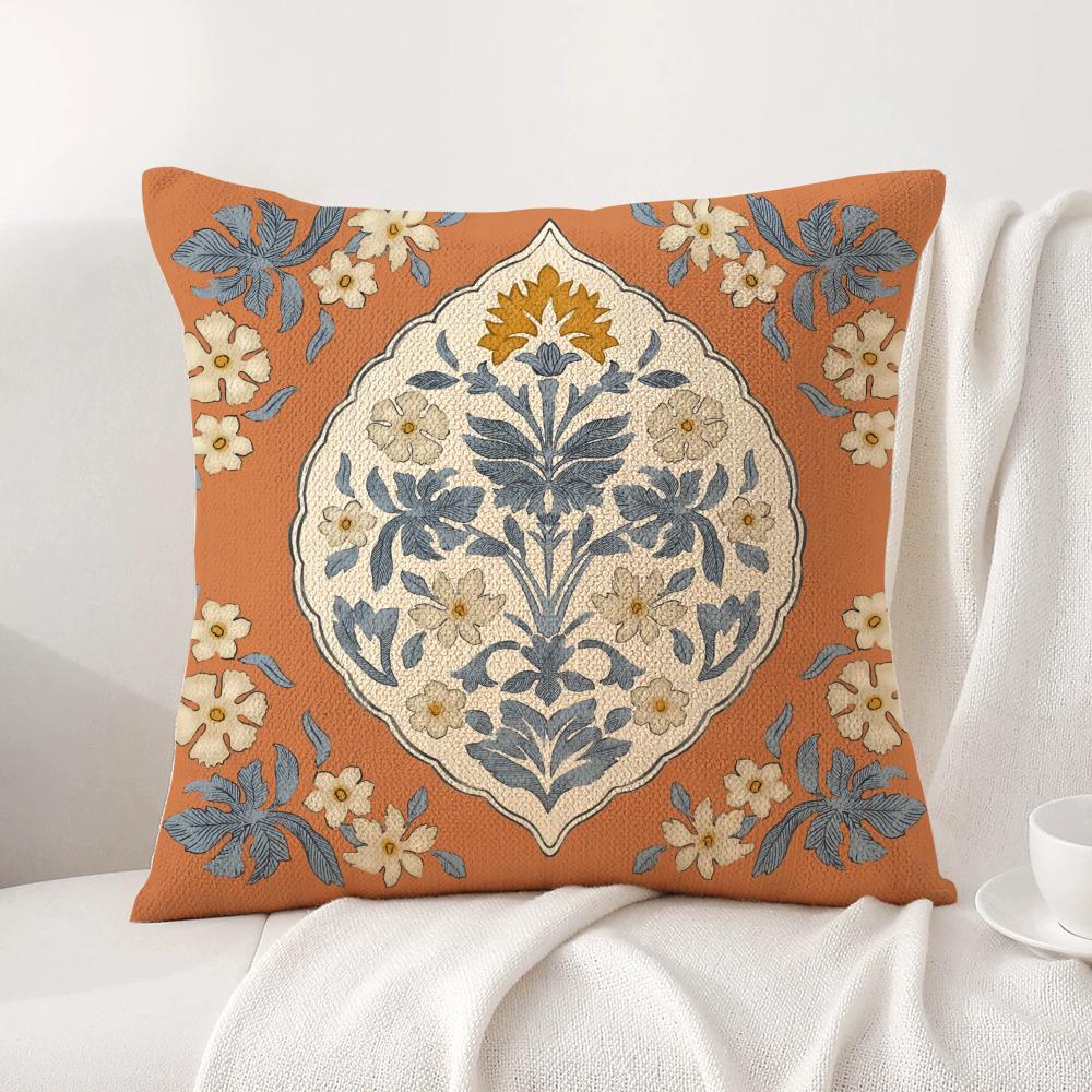 Retro Roman Pattern Cushion Cover Natural Linen Organic Fabric Double-Sided Printing Sofa Home Decor Gift Pillow Cover