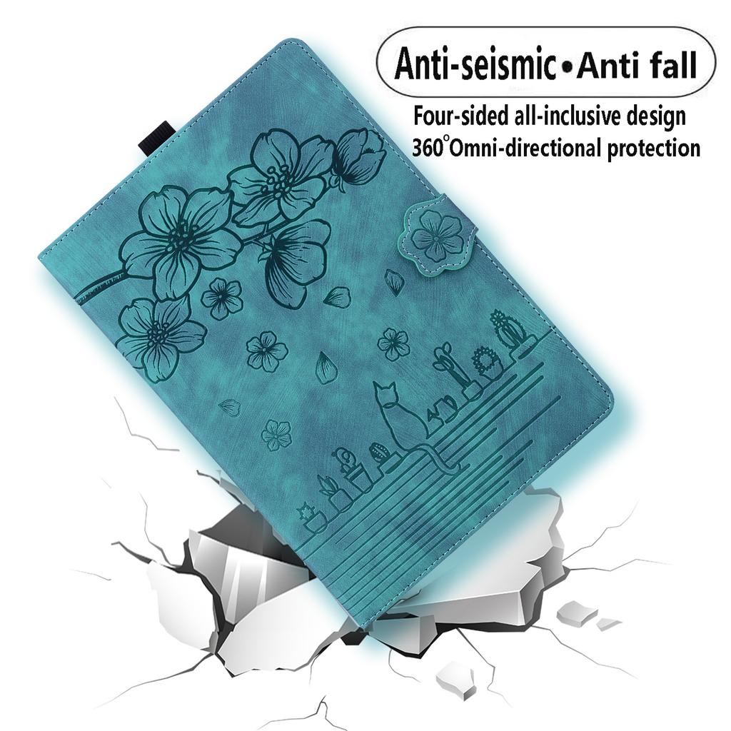 Tablet Case For Samsung Galaxy Tab S10 Lite / Tab S10 FE / Tab S9 FE Card Slots Leather Tablet Stand Folio Cover Flower Cat