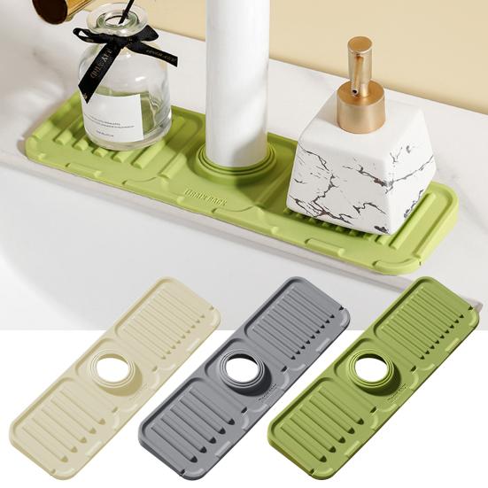 Silicone Faucet Pad Fast Drying Mat with Integrated Drain Tray Easy to Clean Splash Guard for Bathroom Kitchen Organizer