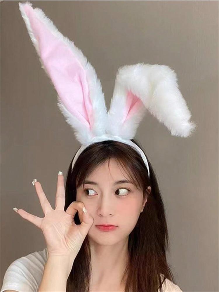 1pc Women Plush Rabbit Ear Decor Fur Costume Headband, Elegant Boho Style Autumn/Winter