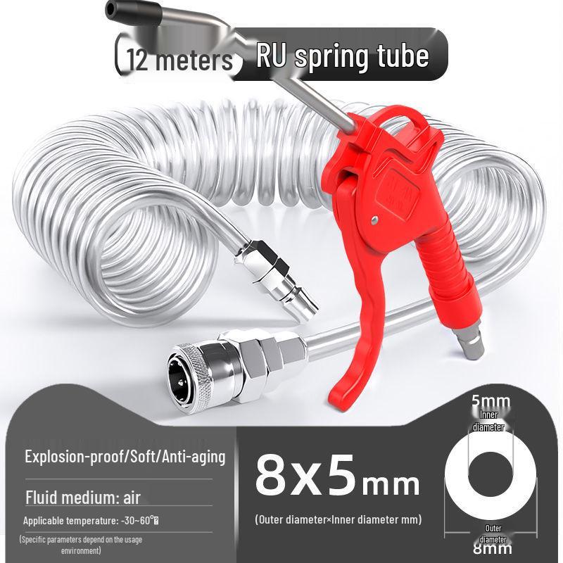 Retractable 8mm PU Spiral Air Hose with Quick Pneumatic Connector