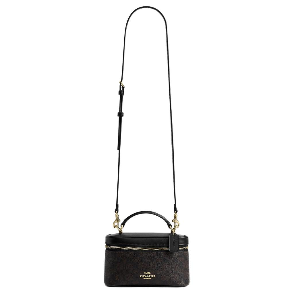 Coach Rainer 18 Logo Zip Closure Faux Leather And Cowhide Handbag Small Women handbags Brown Black CEO23-IMXAQ