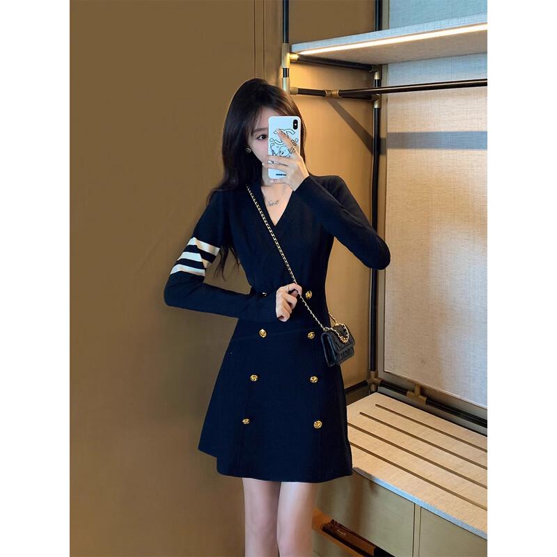 JK&JS Elegant Knitted V-Neck Slimming Dress