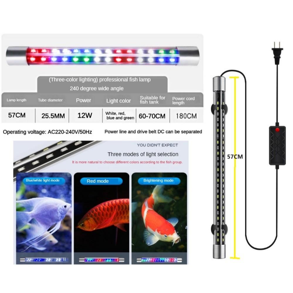 Waterproof Aquarium Light Tube Fish Tank Lighting LED Lamp Full Spectrum Three-Color Brightening Color-Enhancing Diving Light