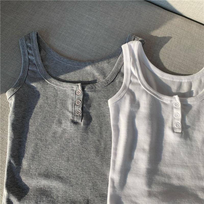 Tank Top Button Ribbed Crop Tops Women Summer Camis U-neck Camisole Fashion Casual Tube Female Sleeveless