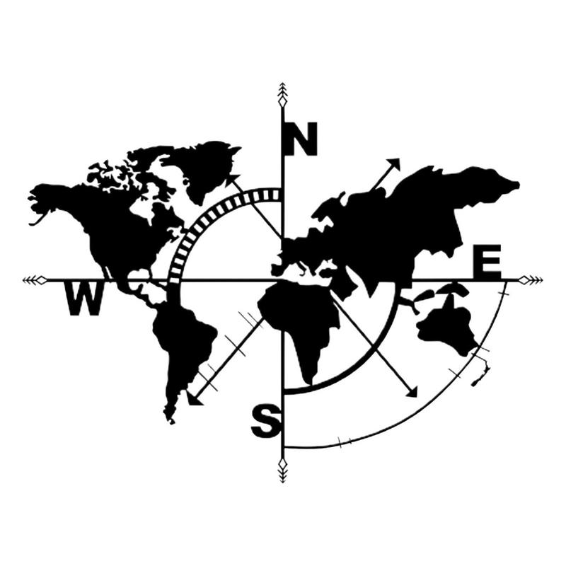 Metal World Map Wall Art Metal Compass Design Wall Decor Decorative Hanging Earth Travel Art Adventure Wall Hanging Art