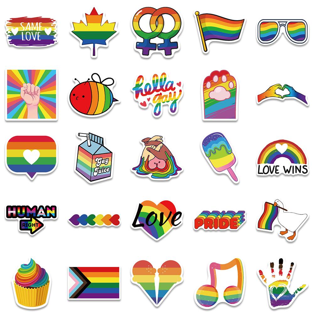 10/30/50/100pcs Rainbow LGBT Gay Lesbian Cartoon Stickers Aesthetic Graffiti Motorcycle Guitar Phone Waterproof Creative Sticker