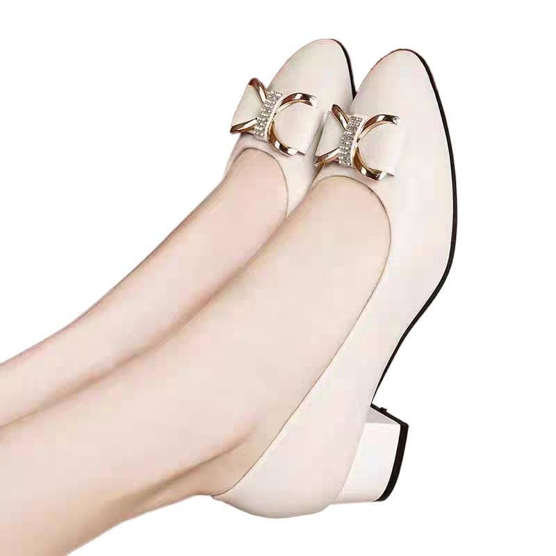 Woodpecker Women's Genuine Leather Mid-Heel Slip-On Shoes 2025 - Chunky Heel for Spring and Autumn