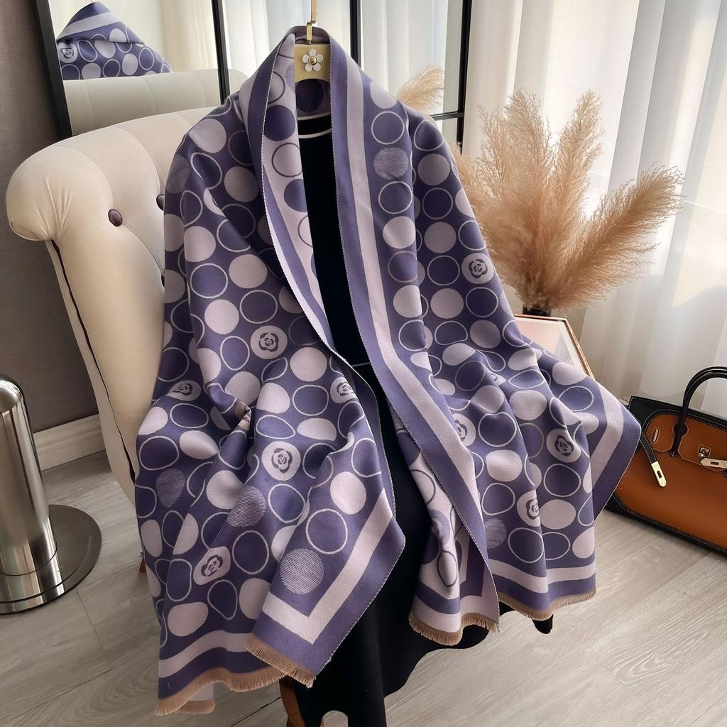 Big-Name Camellia Decoration Fashionable Imitation Cashmere Women'S Warm Scarf Short Beard Tassel Extended Shawl