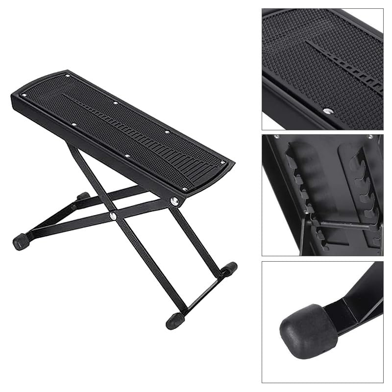 YFFSFDC Foldable Guitar Footstool with 6 Height Adjustments and Anti-Slip Rubber Caps for Guitar Pedals