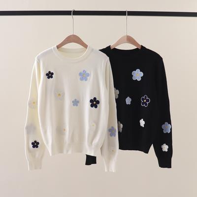 Floral Embroidery Pullover Sweater High Quality Women Elegant O Neck Knitted Tops
