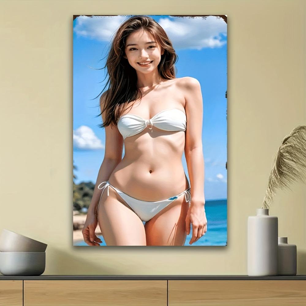 Beach Theme metal Wall Art White Bikini Poster for Living Room Bedroom Decor Tropical Seaside Painting Gift