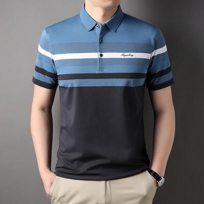 Summer New Style Young and Middle-aged Men's Polo Shirt Short-sleeved Casual Lapel Thin Top with Collar T-shirt Stripes