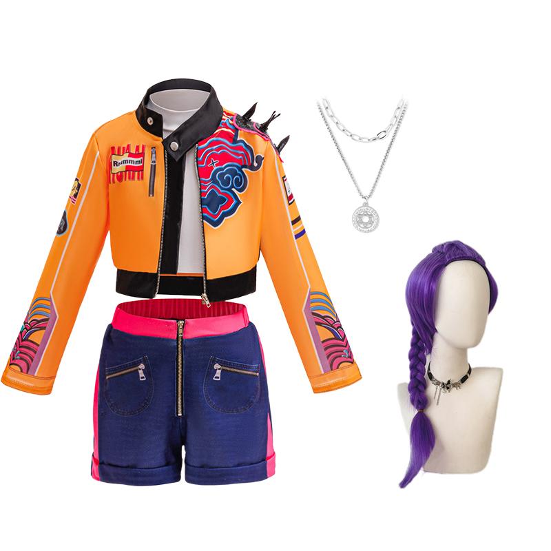 Bambine Ragazze Kpop Rumi Zoey Mira Costume Cosplay Halloween Carnevale Cacciatori Costume da Palco Parrucca Completo Festa Costumi per Giochi di Ruolo 140