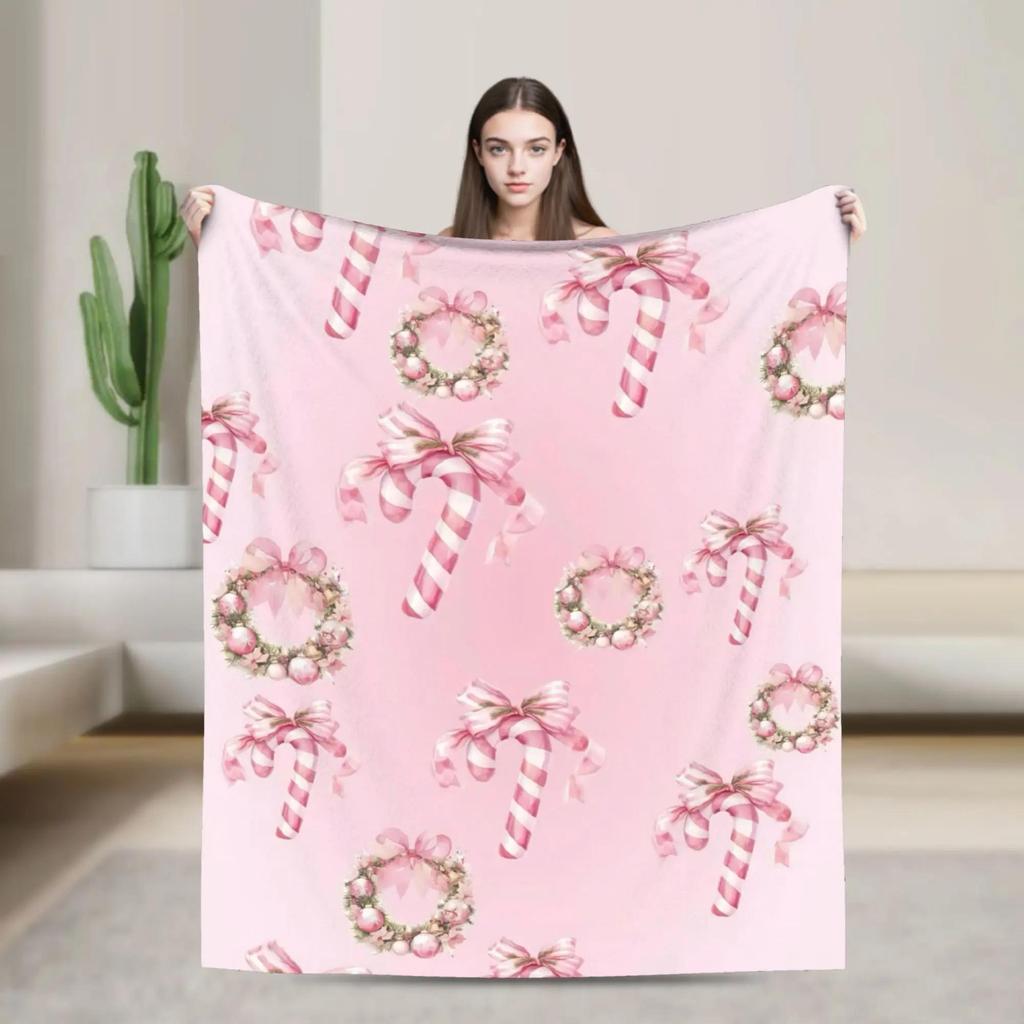Cozy Candy Cane Christmas Blanket  Warm Soft Plush Throw for Bedroom Living Room Couch Decorative Flannel Bedspread
